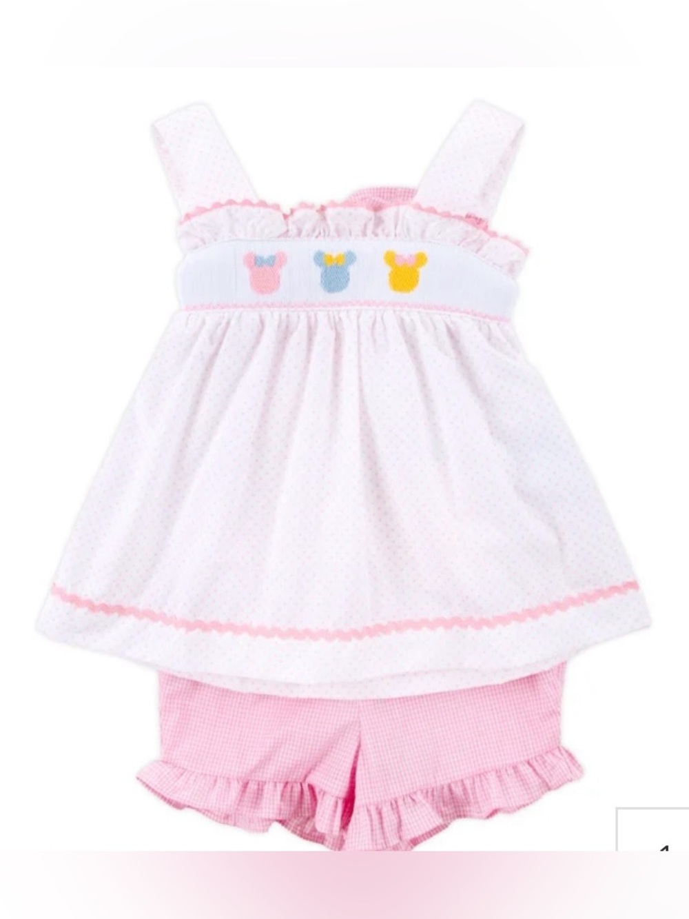 Classic Whimsy Minnie Mouse Smocked Pink White Outfit Disney 2T Ruffles Set